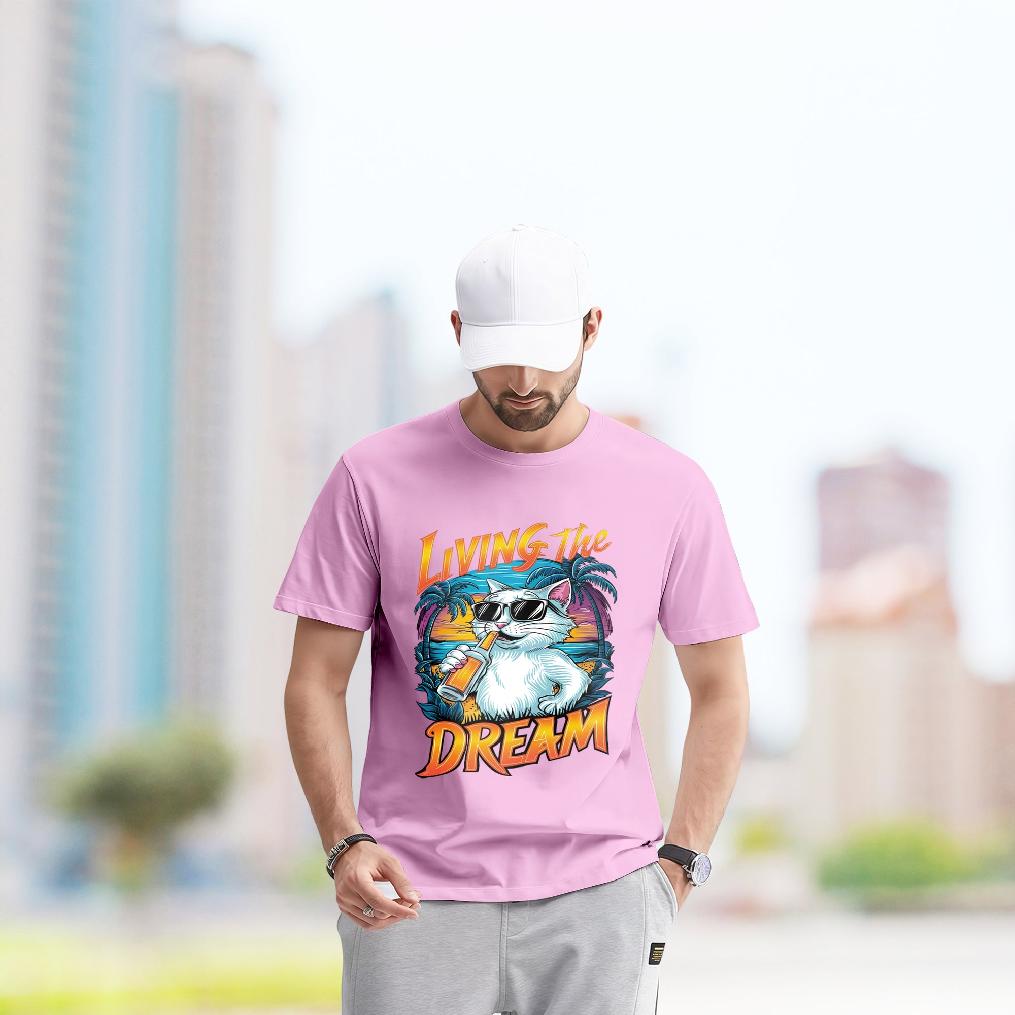 Living The Dream With Cat - 2D T-Shirt For Men/Women - TH02