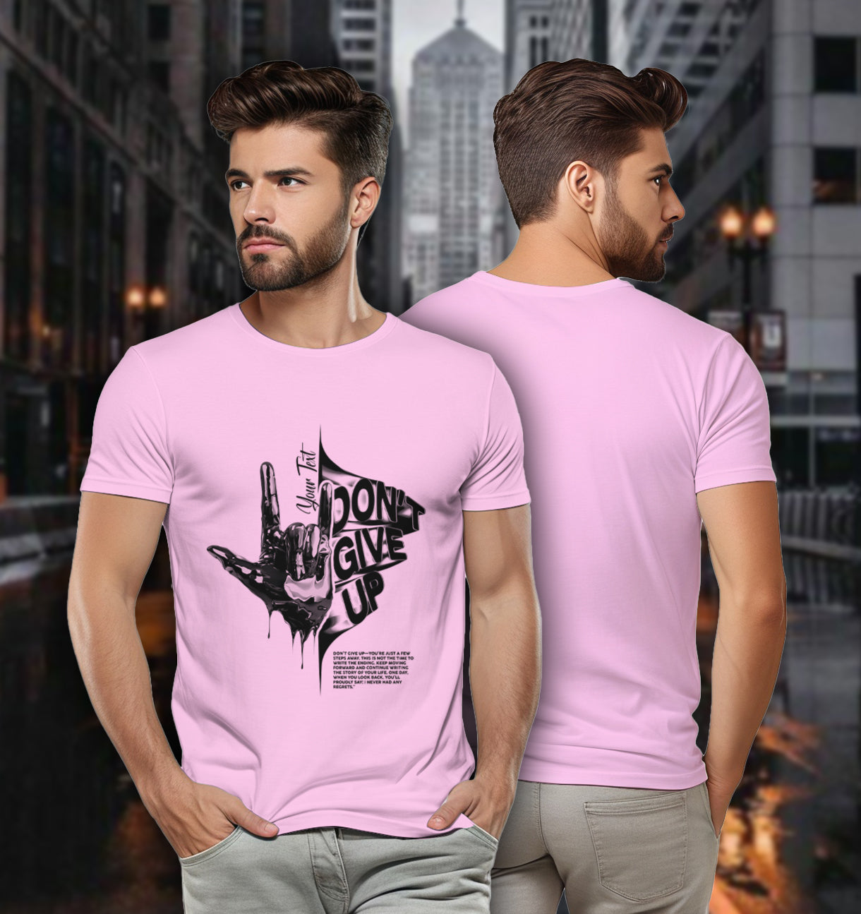 Personalized Motivation Tee – Don’t Give Up Hand Sign 2D T-Shirt - TH02
