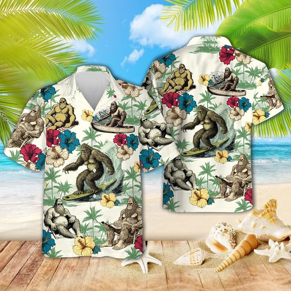 Surf & Story with Bigfoot Hawaiian Shirt For Men/Women