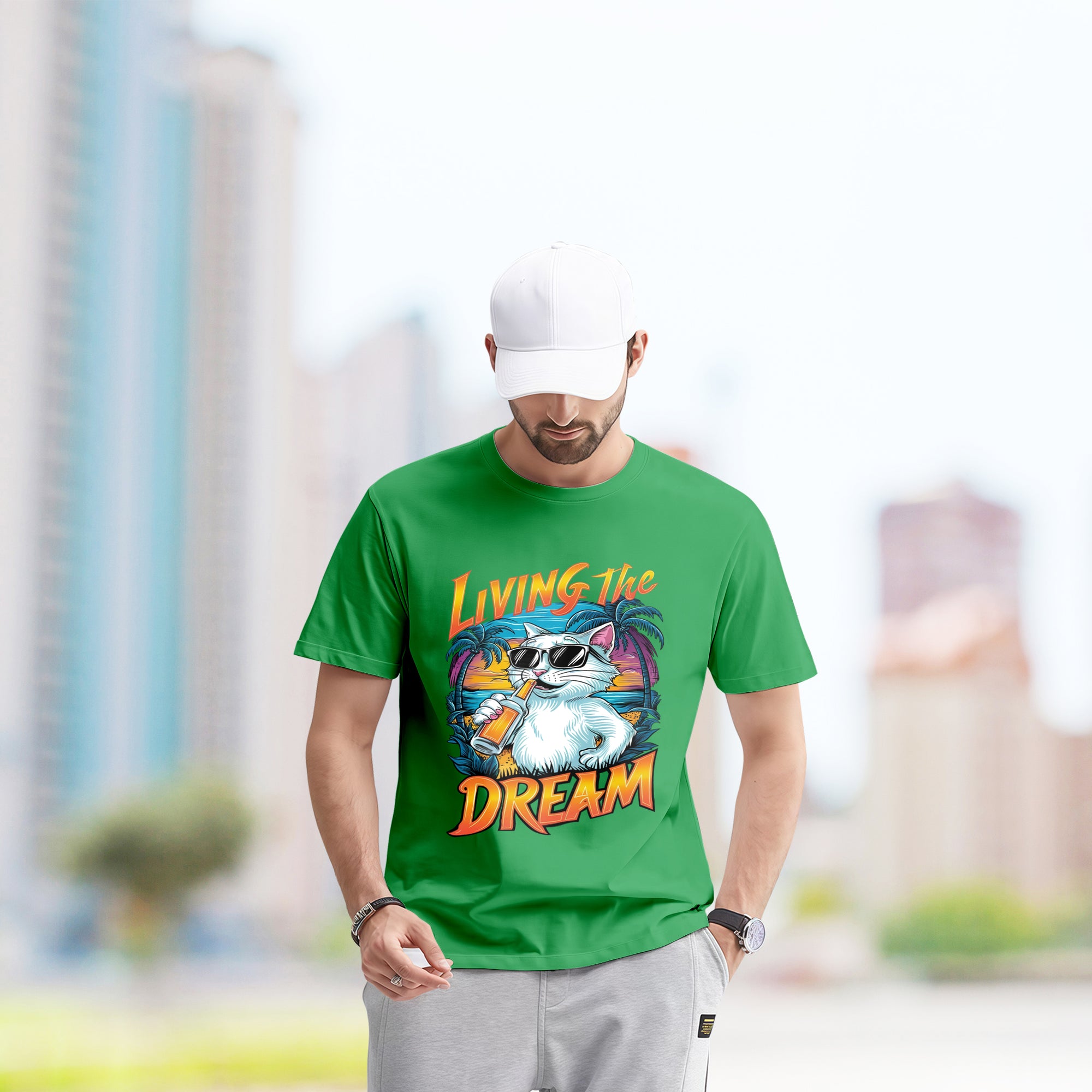 Living The Dream With Cat - 2D T-Shirt For Men/Women - TH02