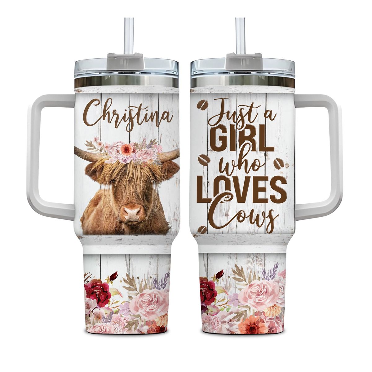 Personalized - Just A Girl Who Loves Cows Handle With Tumbler – Size 40oz