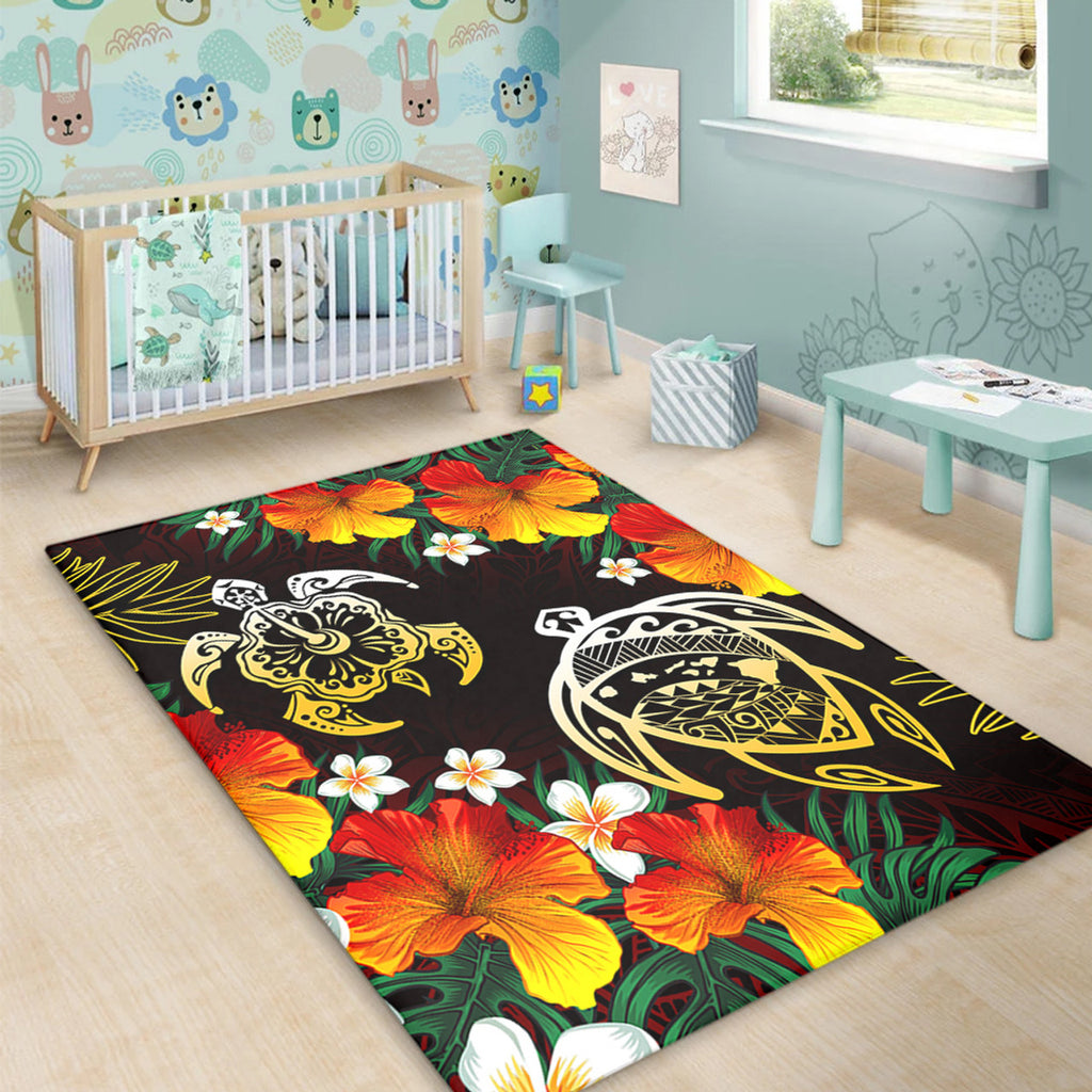 Hawaii Polynesian Tribal Floral Turtle Area Rug