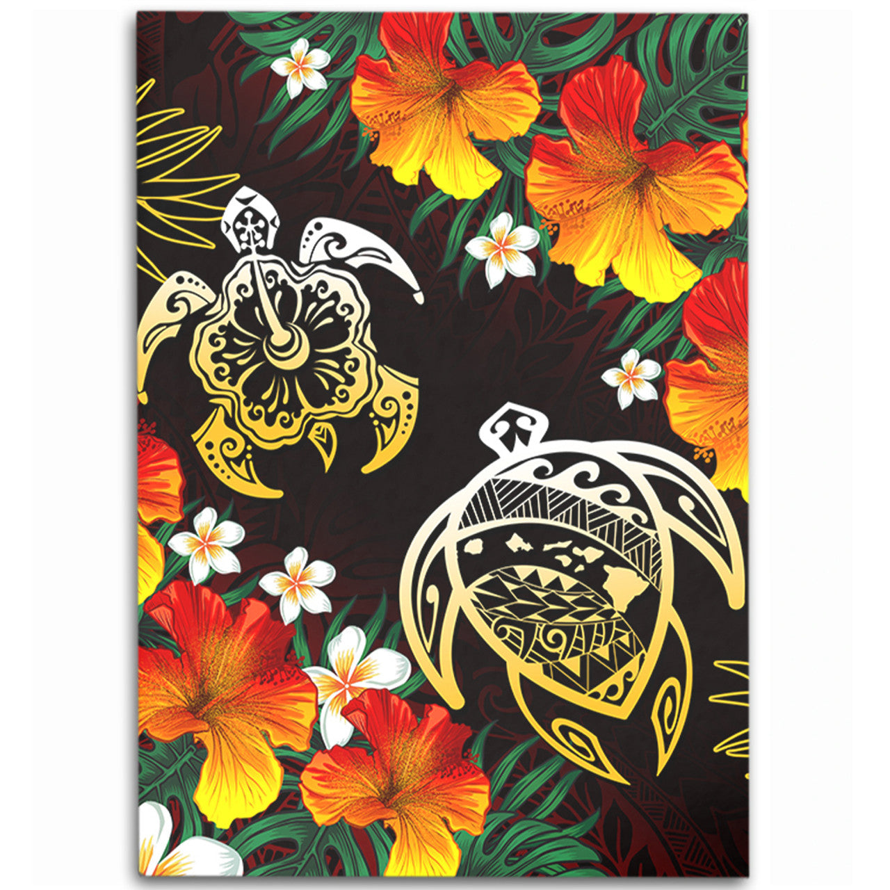 Hawaii Polynesian Tribal Floral Turtle Area Rug