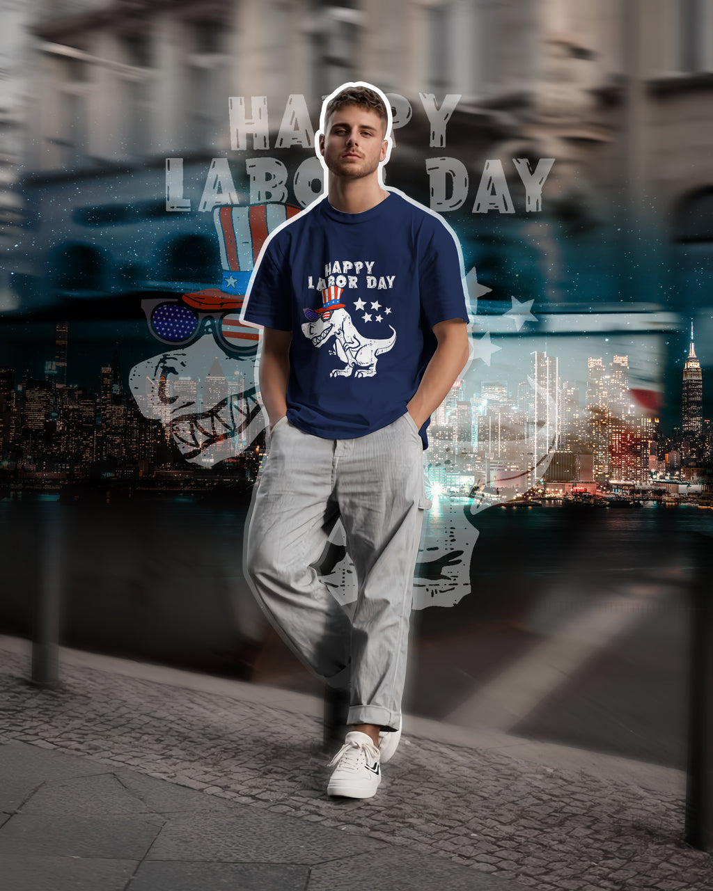 Funny Labour Day T-Rex T-Shirt – 2D Dinosaur Graphic - TH02