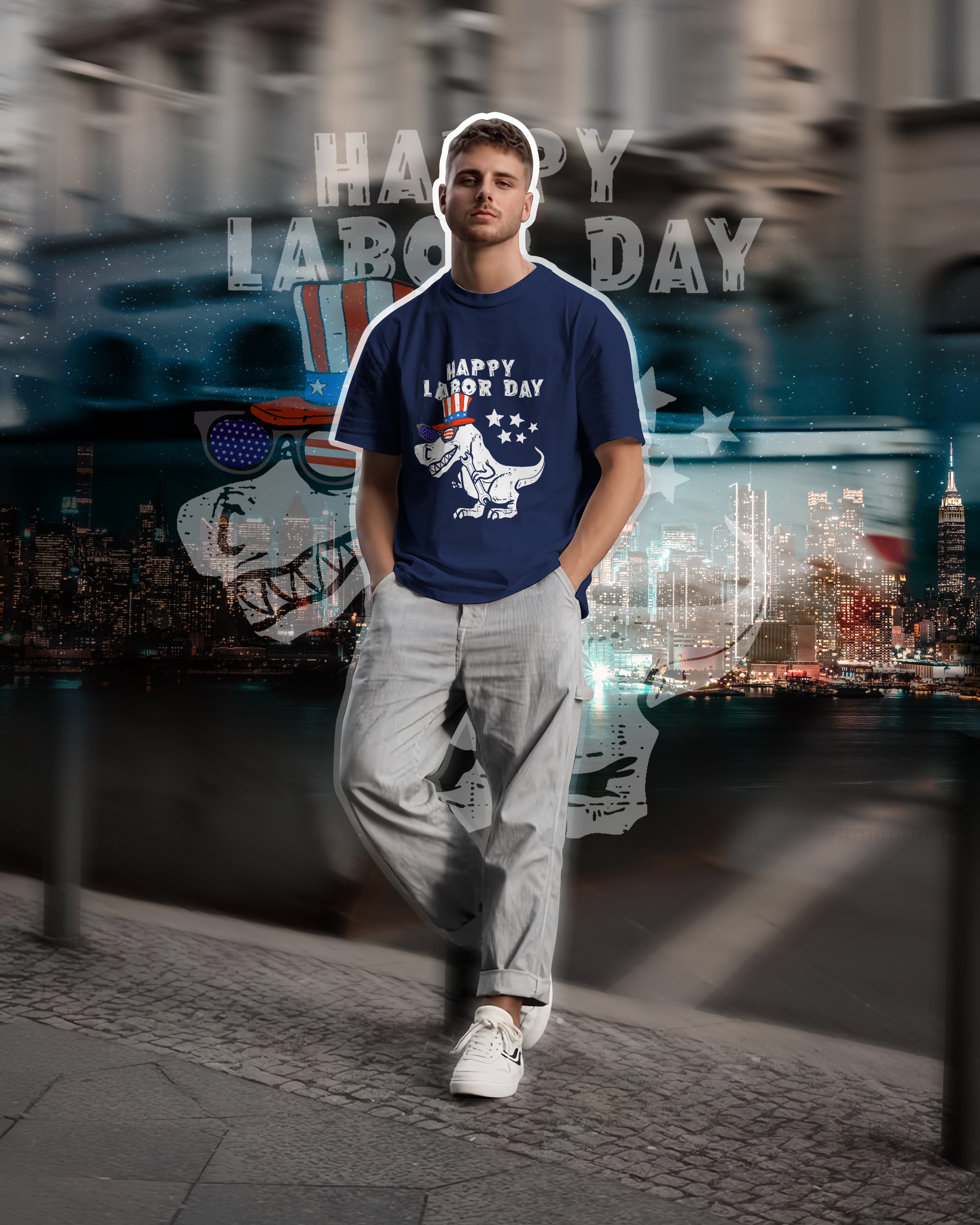 Funny Labour Day T-Rex T-Shirt – 2D Dinosaur Graphic - TH02
