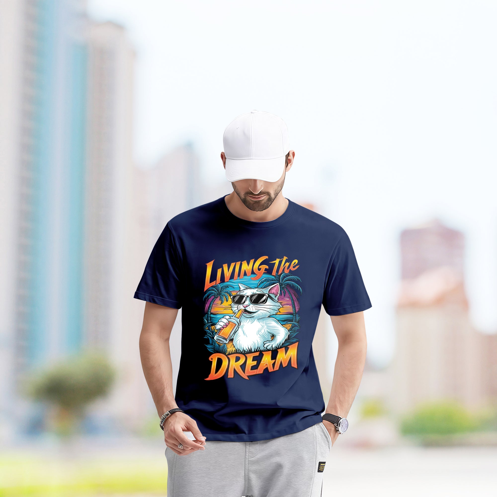 Living The Dream With Cat - 2D T-Shirt For Men/Women - TH02