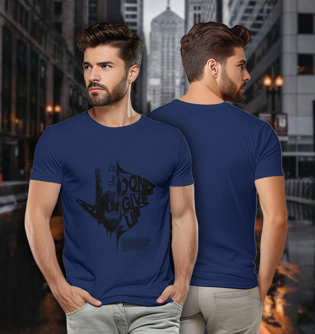Personalized Motivation Tee – Don’t Give Up Hand Sign 2D T-Shirt - TH02