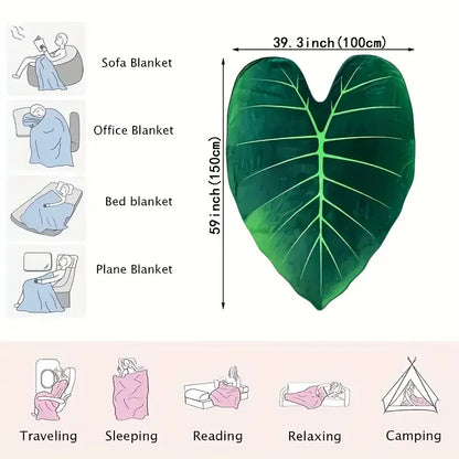 Leaf Shaped Green Flannel Blanket