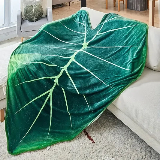 Leaf Shaped Green Flannel Blanket