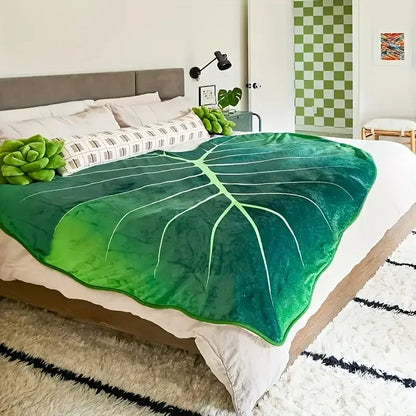 Leaf Shaped Green Flannel Blanket