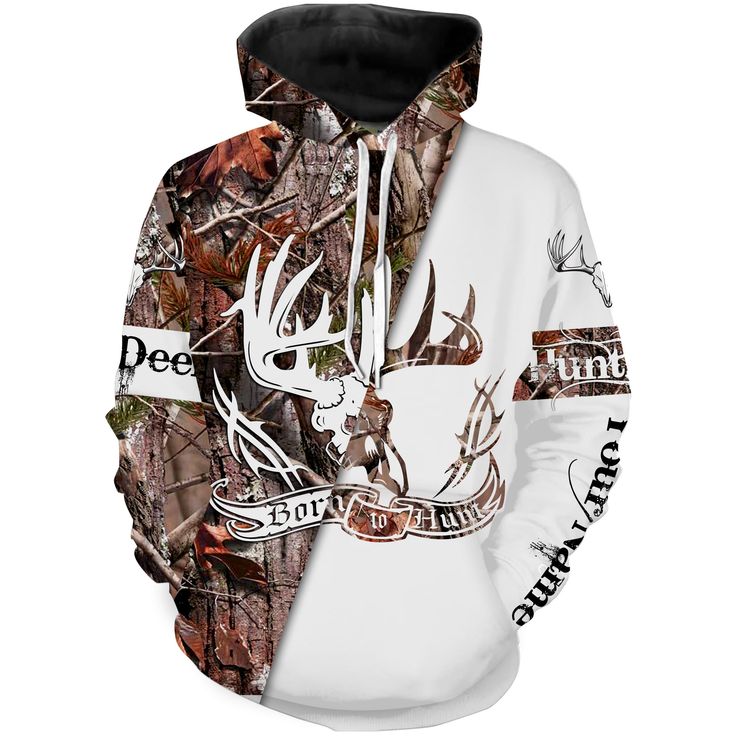 Personalized - Born to Hunt Deer Skull Camo Hoodie Unisex