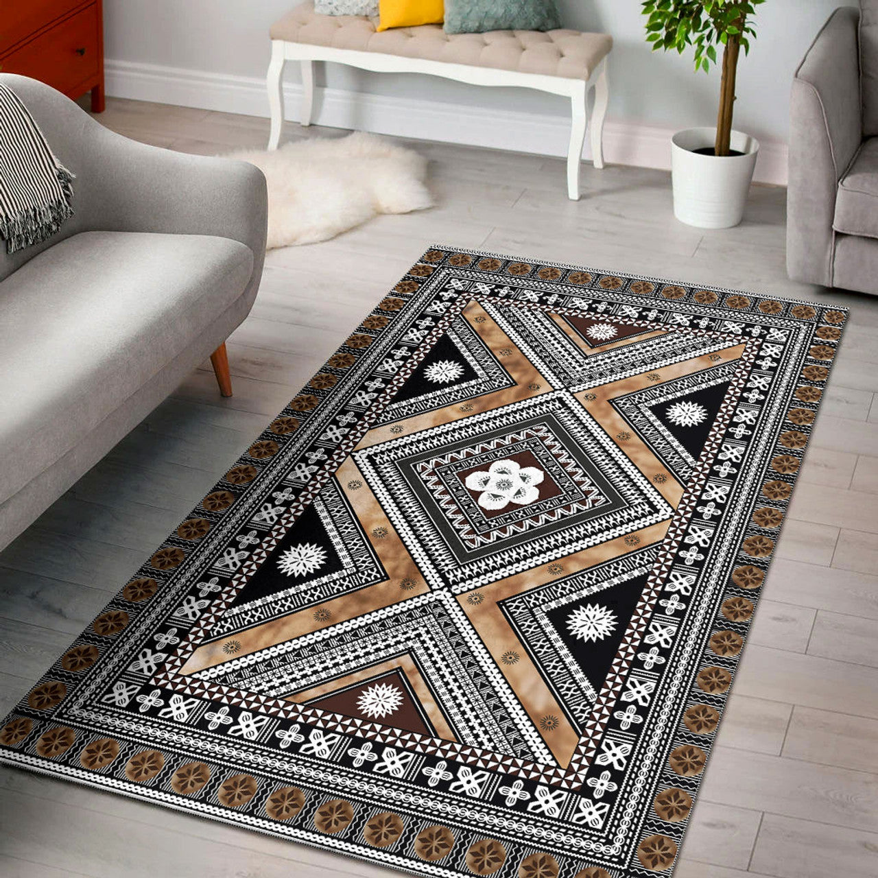 Fiji Tapa Massi Cloths Area Rug