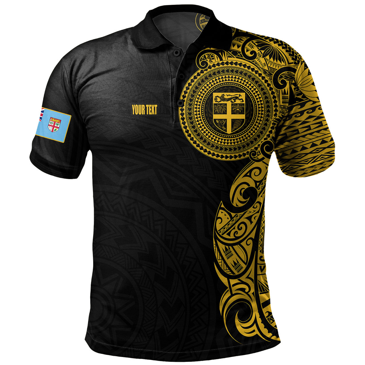 Personalised - Fiji Polynesian Half Sleeve Gold Tattoo With Seal Polo Shirt Unisex