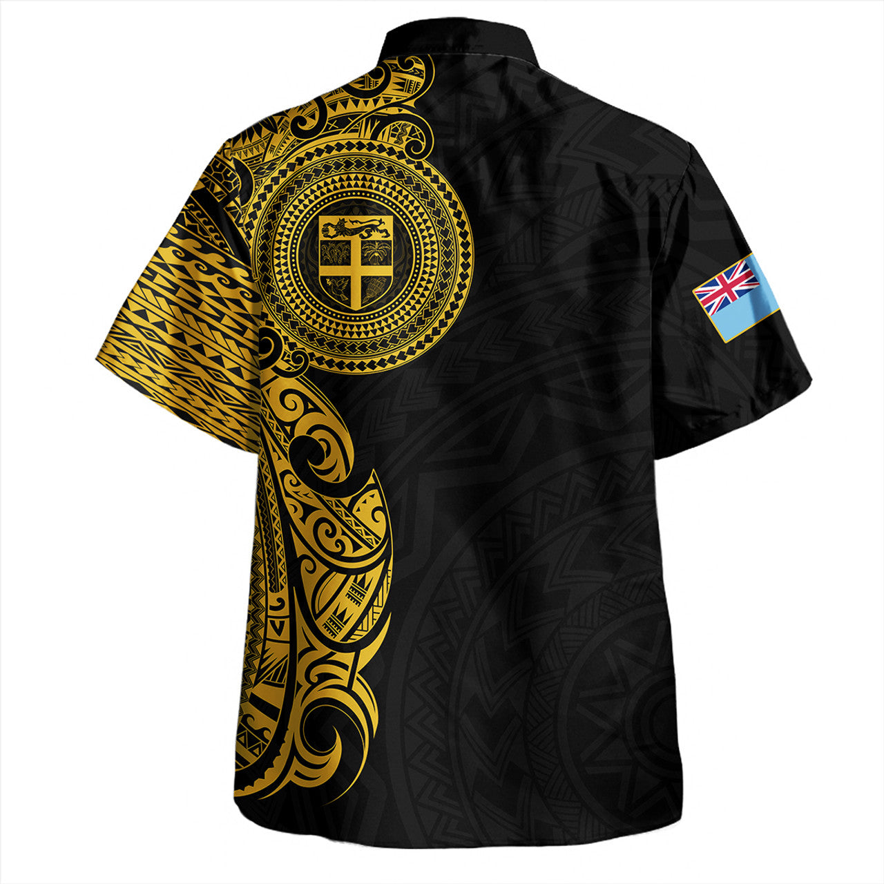 Personalised - Fiji Polynesian Half Sleeve Gold Tattoo With Seal Black Hawaiian Shirt Unisex