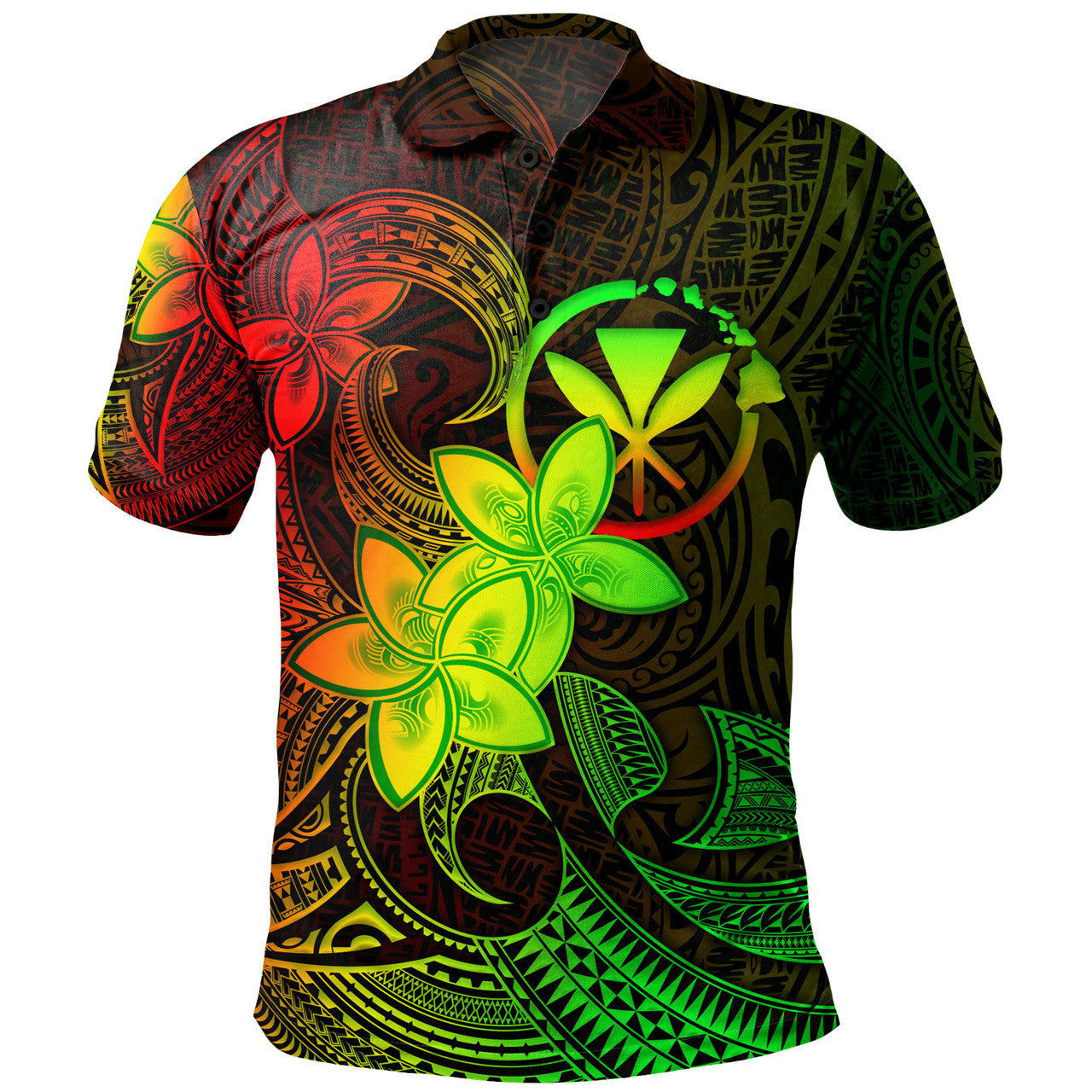 Hawaii Kanaka Maoli Polo Shirt Plumeria Flowers Vintage Style Reggae Colors - AL01