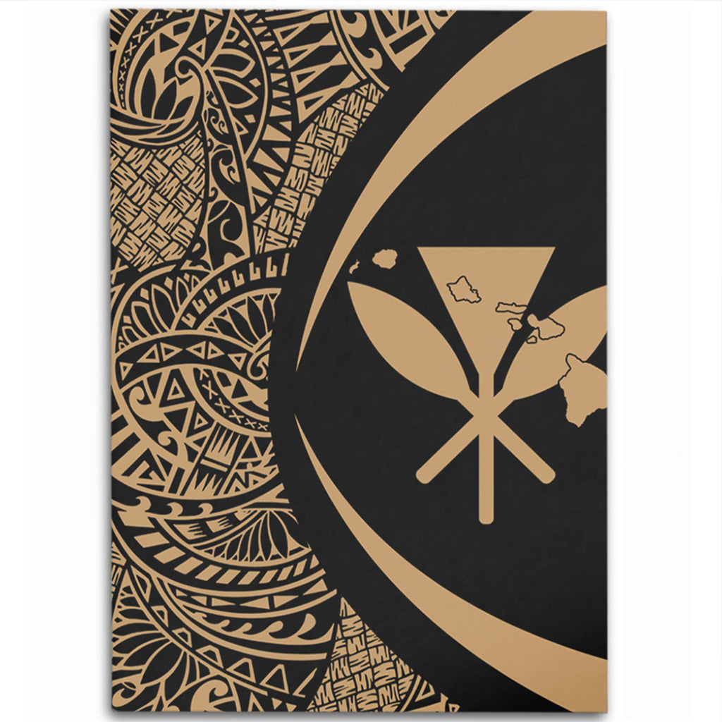 Hawaii Kanaka Maoli Hawaiian Map Lauhala Gold Circle Area Rug