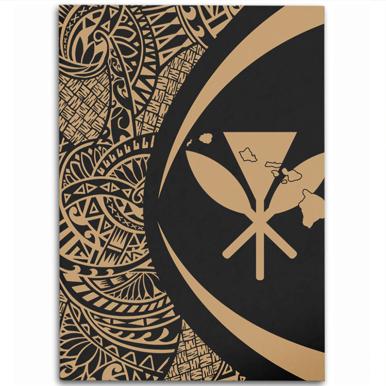 Hawaii Kanaka Maoli Hawaiian Map Lauhala Gold Circle Area Rug