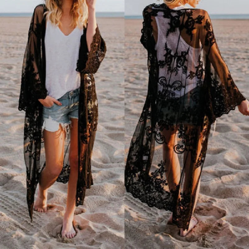 Luna Lace Kimono – Floral Beach Cover Up Dress
