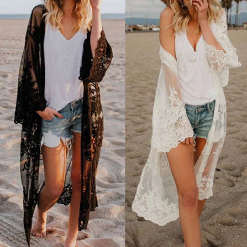Luna Lace Kimono – Floral Beach Cover Up Dress