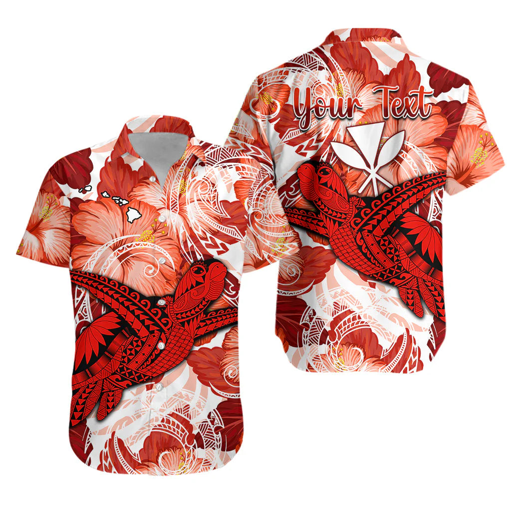 Personalised - Hawaii Kanaka Polynesian Hibicus With Red Turtle Hawaiian Shirt For Men/Women