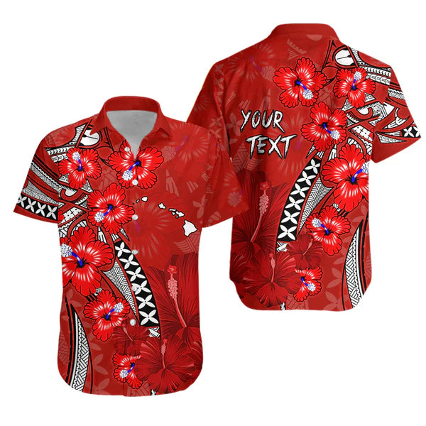 Personalised - Hawaii Polynesian With Red Hibicus Hawaiian Shirt For Men/Women