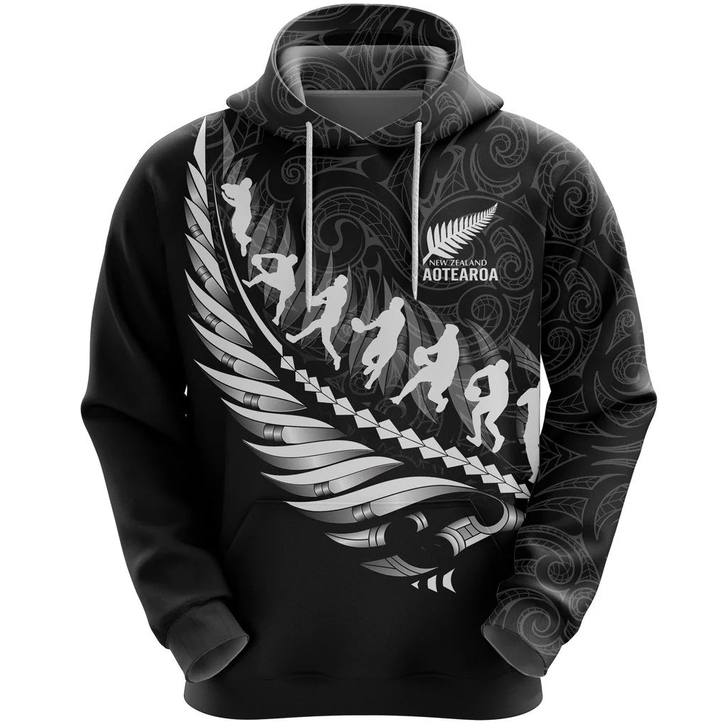 New Zealand Aotearoa Maori Tattoo With Silver Fern Hoodie Unisex
