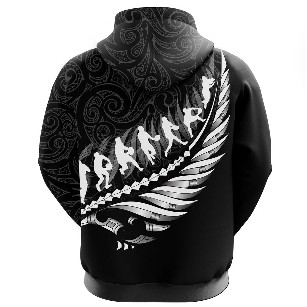 New Zealand Aotearoa Maori Tattoo With Silver Fern Hoodie Unisex