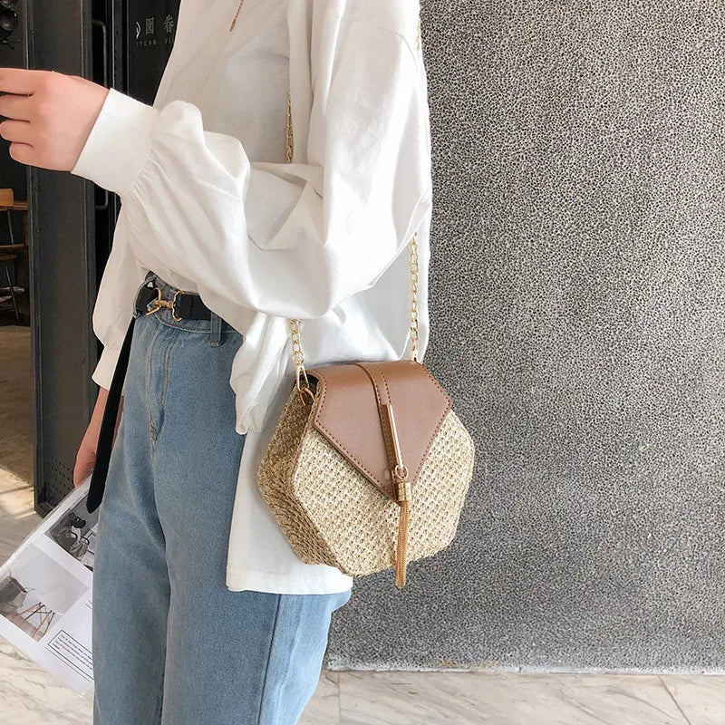 Boho Tassel Straw Crossbody Bag