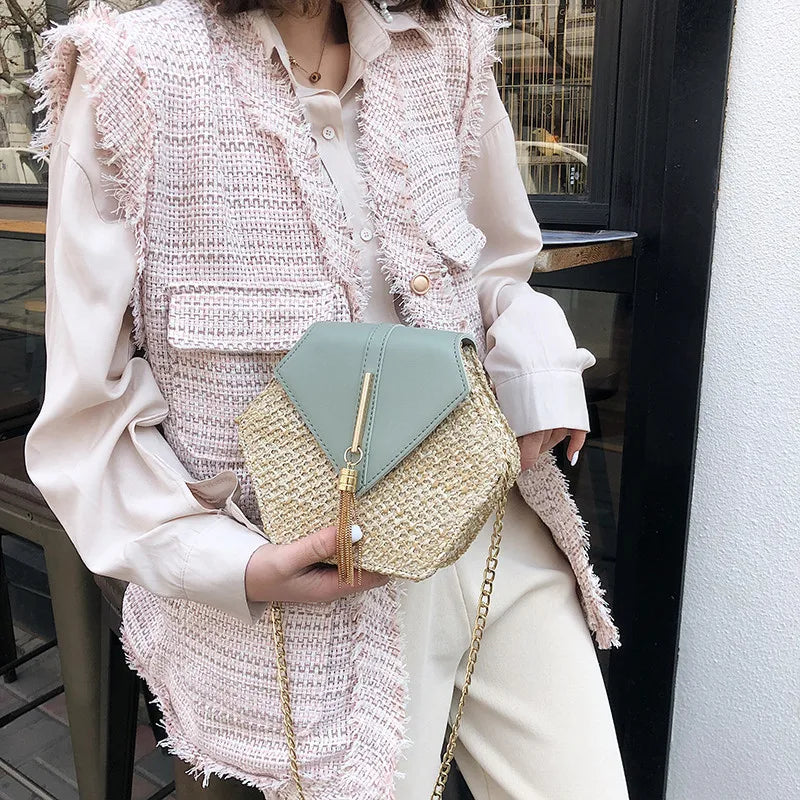 Boho Tassel Straw Crossbody Bag