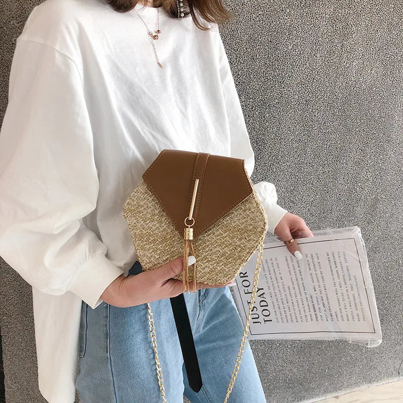 Boho Tassel Straw Crossbody Bag