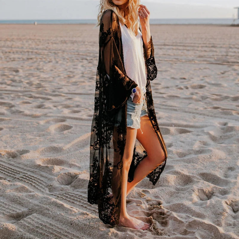 Luna Lace Kimono – Floral Beach Cover Up Dress