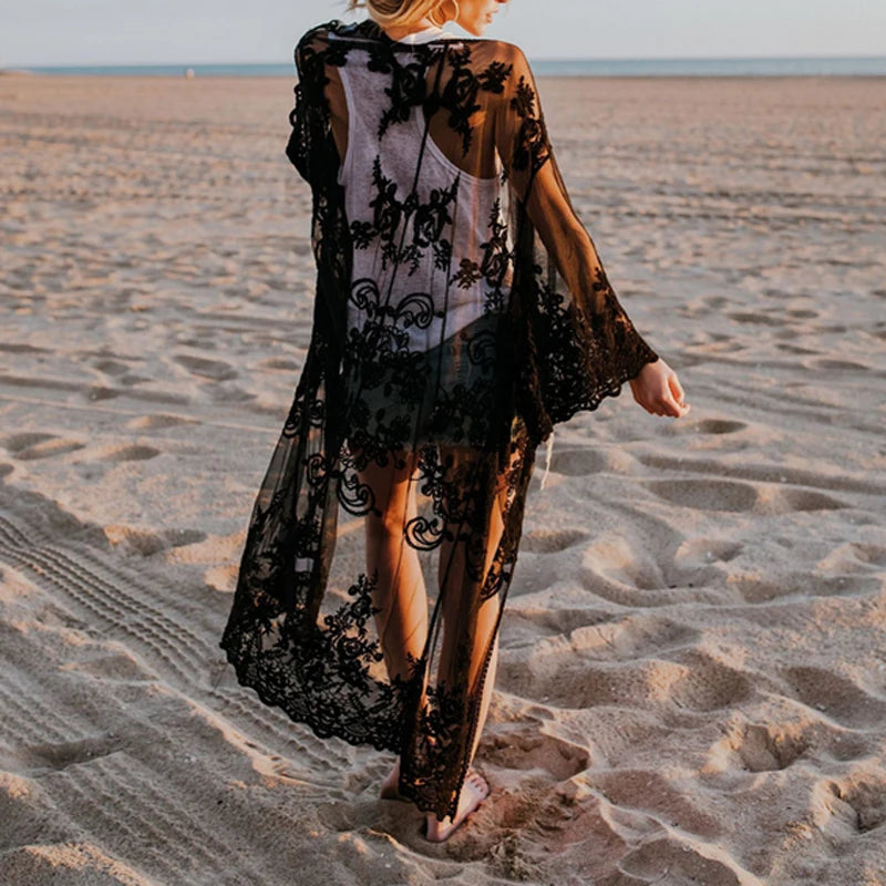Luna Lace Kimono – Floral Beach Cover Up Dress