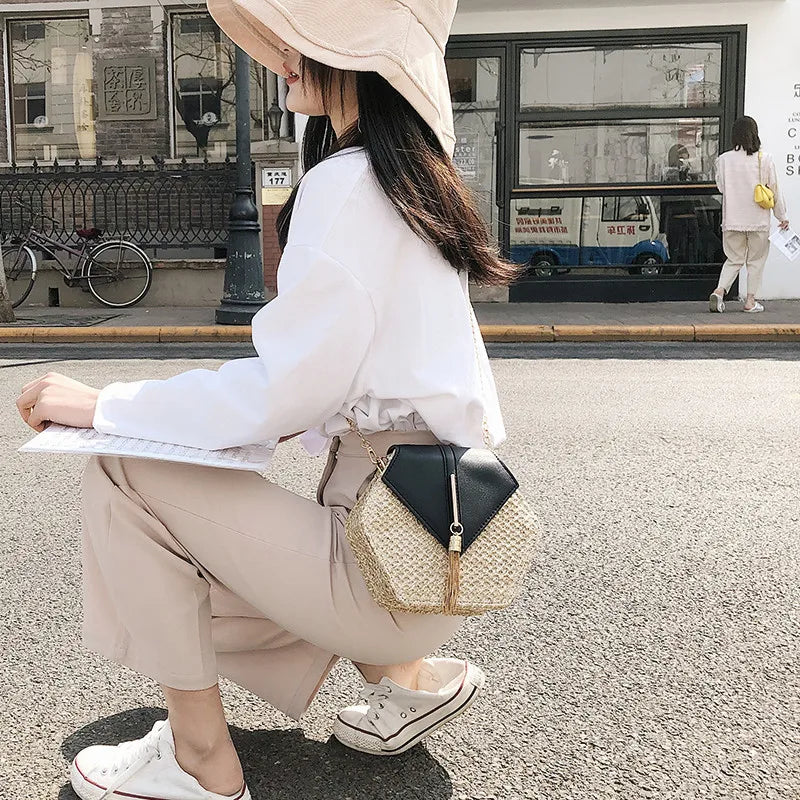 Boho Tassel Straw Crossbody Bag