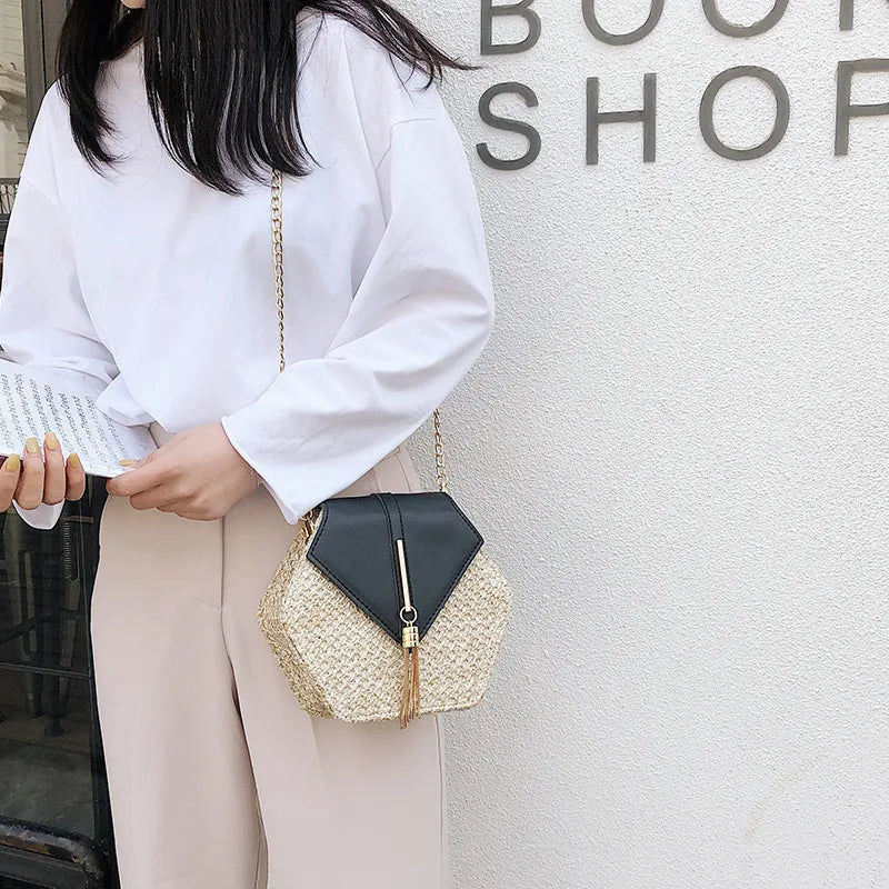 Boho Tassel Straw Crossbody Bag