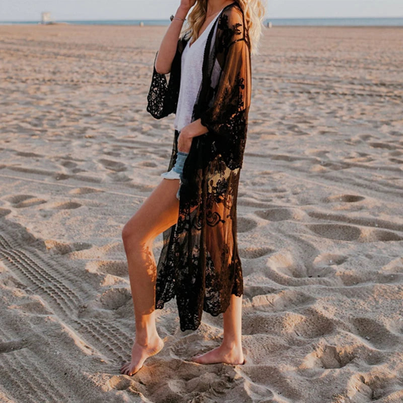 Luna Lace Kimono – Floral Beach Cover Up Dress