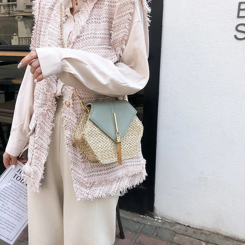Boho Tassel Straw Crossbody Bag