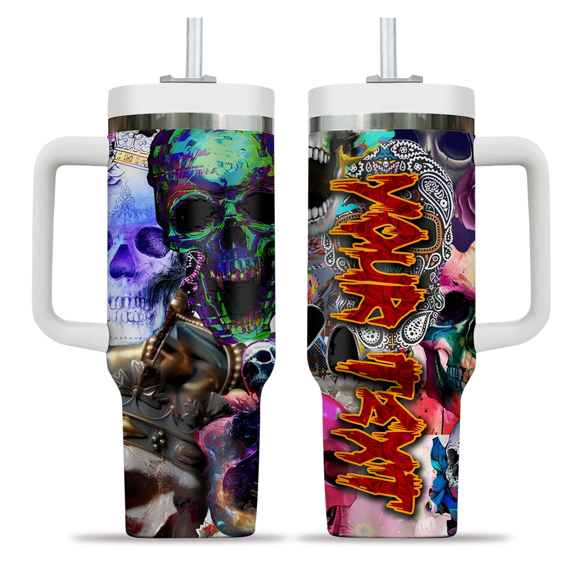 Personalised Skull Art Design Halloween Vibes Handle With Tumbler – Size 40oz - TH02