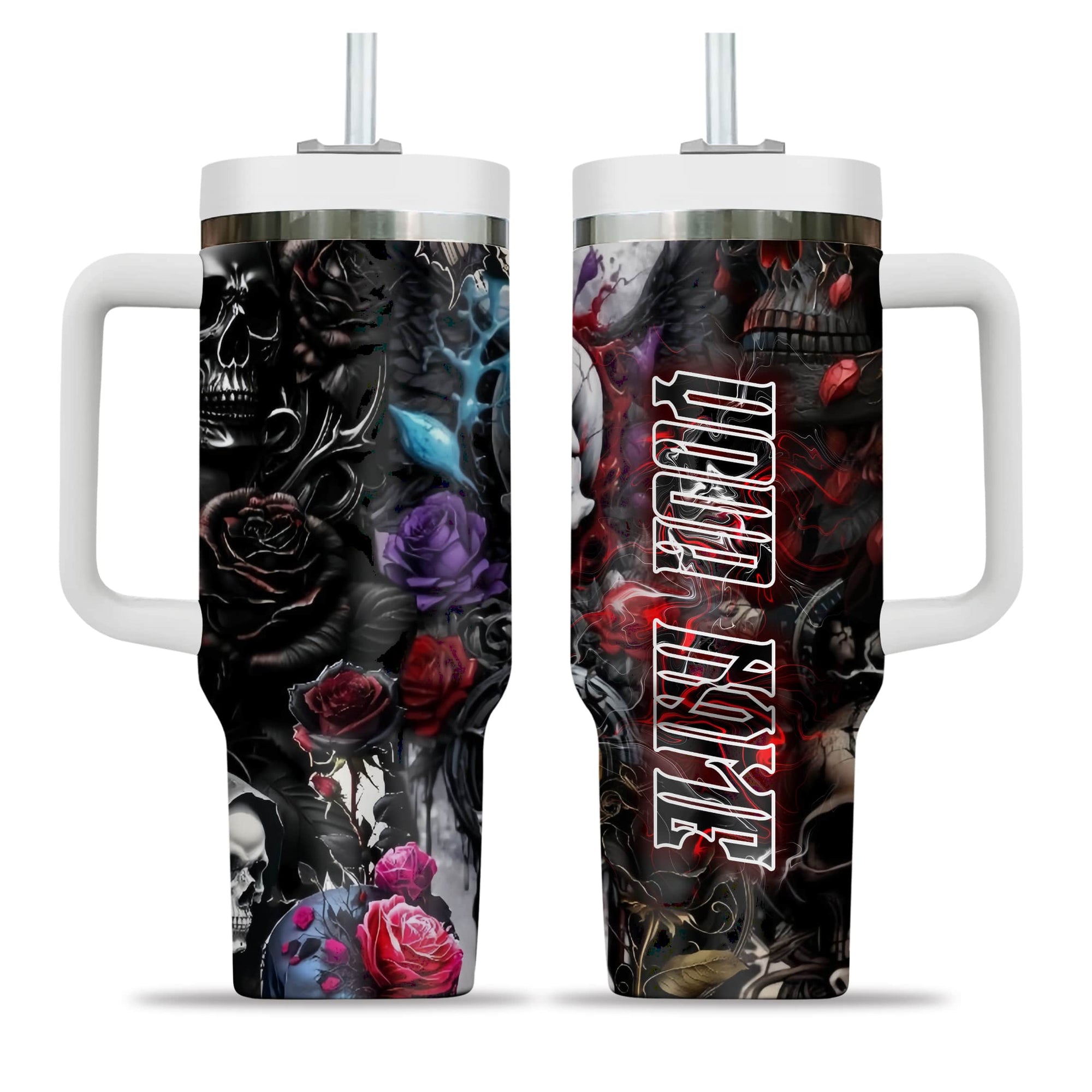 Personalised Painted Pain Design Halloween Vibes Handle With Tumbler – Size 40oz - TH02