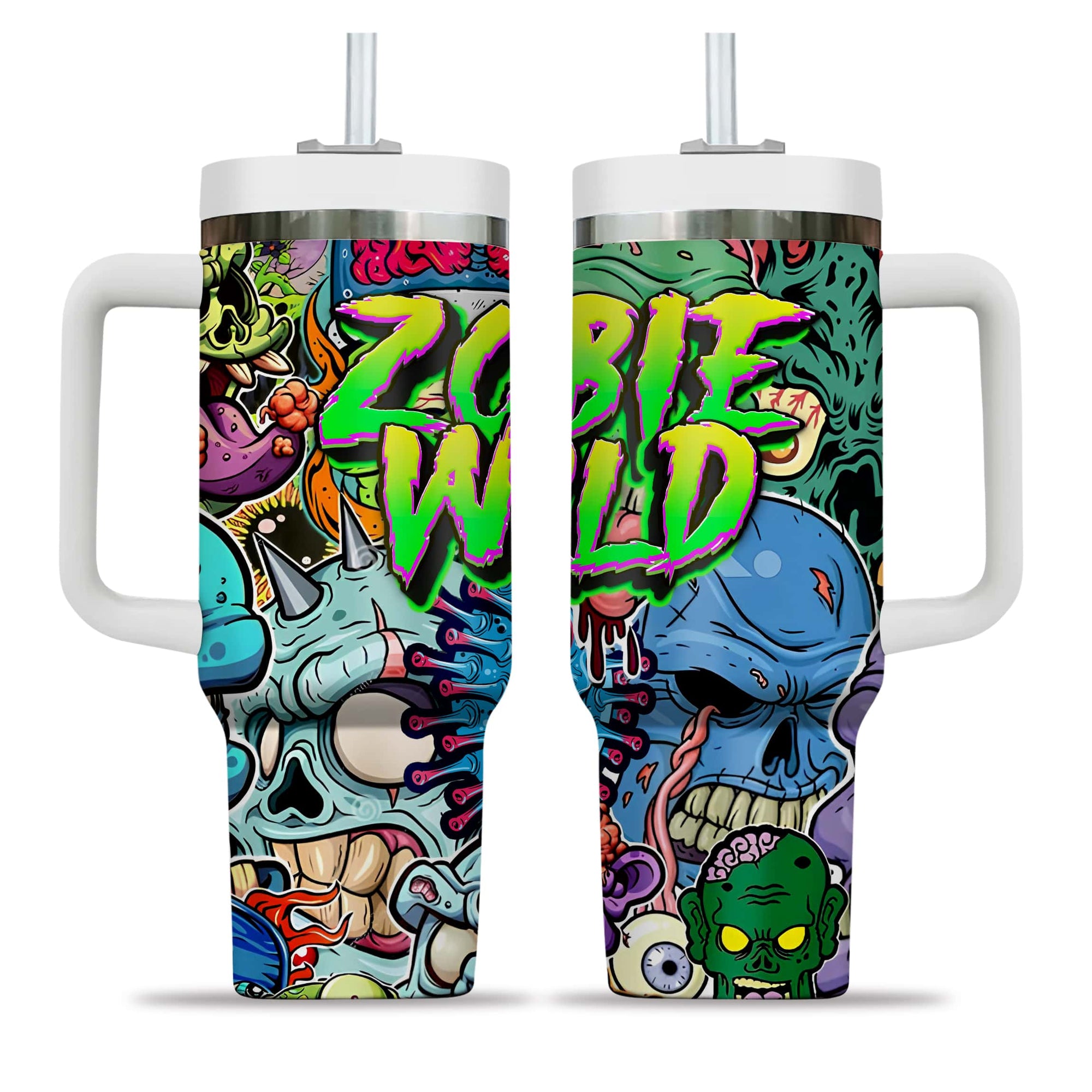 Zombie World Design Halloween Vibes Handle With Tumbler – Size 40oz - TH02