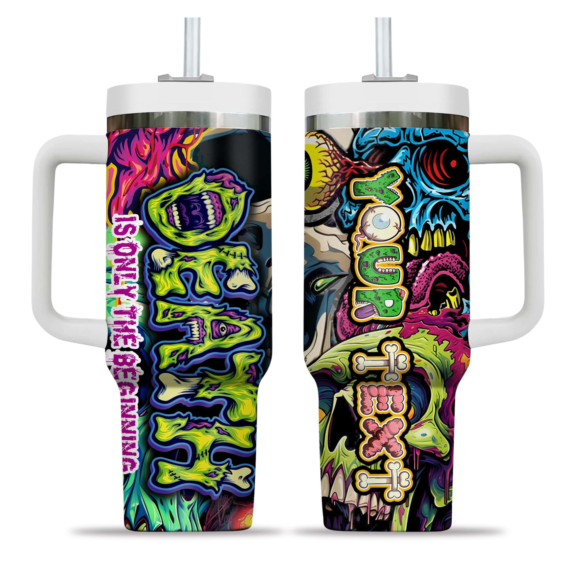 Personalised Death Is Only The Beginning Design Halloween Vibes Handle With Tumbler – Size 40oz - TH02