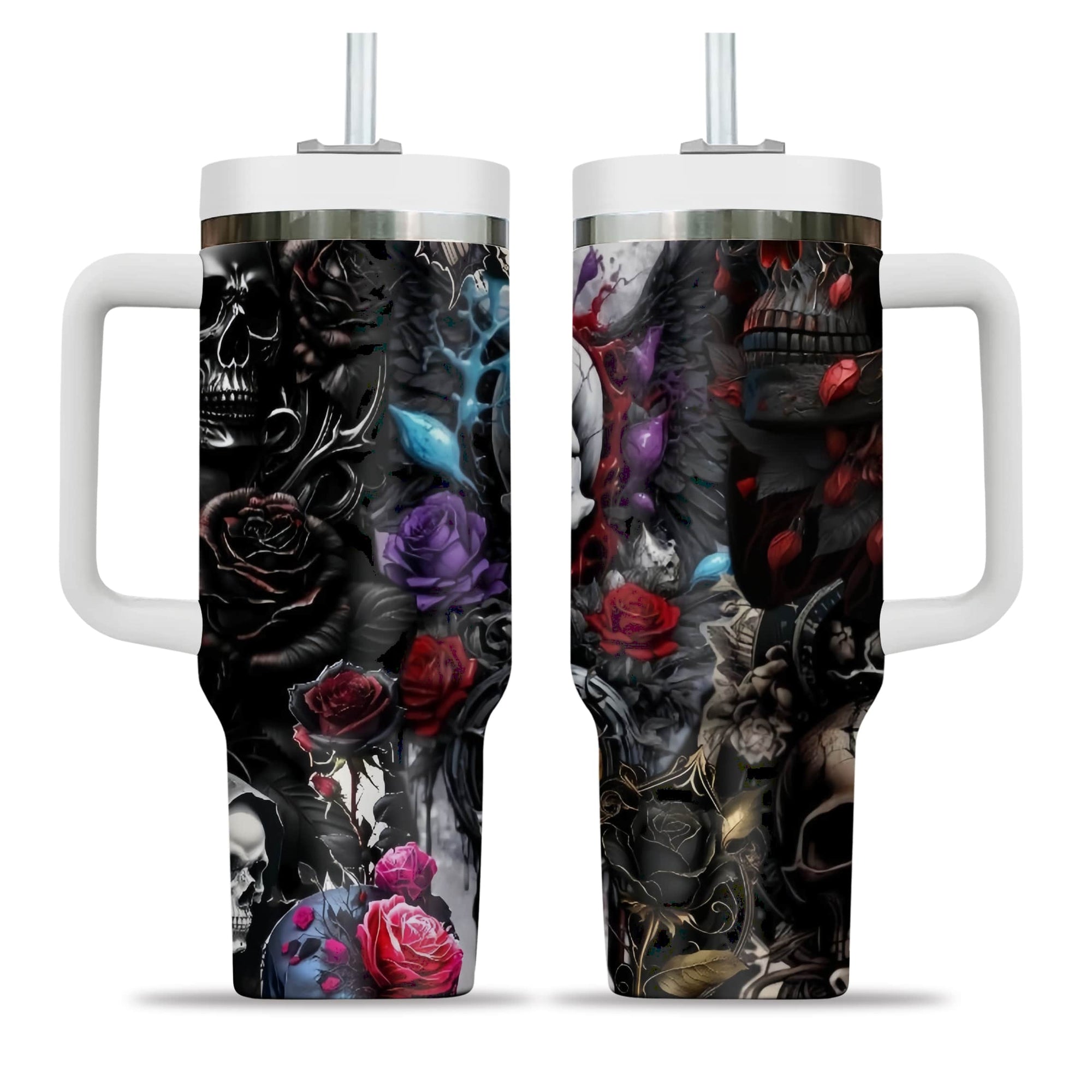 Painted Pain Design Halloween Vibes Handle With Tumbler – Size 40oz - TH02