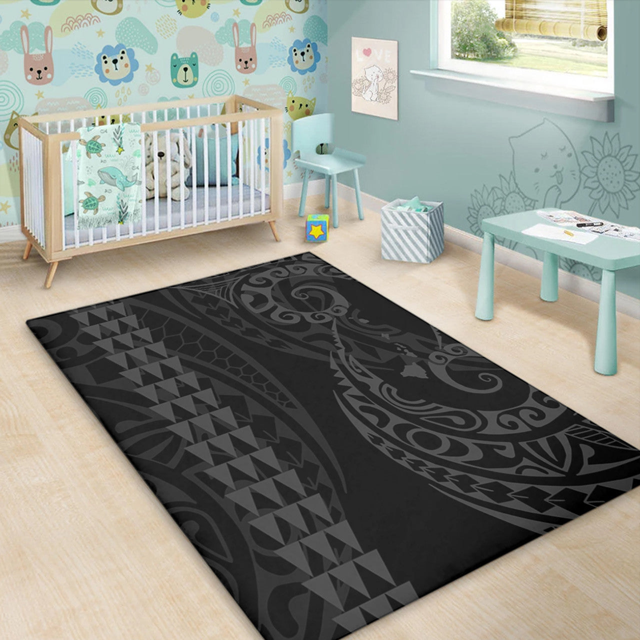 Hawaii Hawaiian Map Kakau Style Area Rug