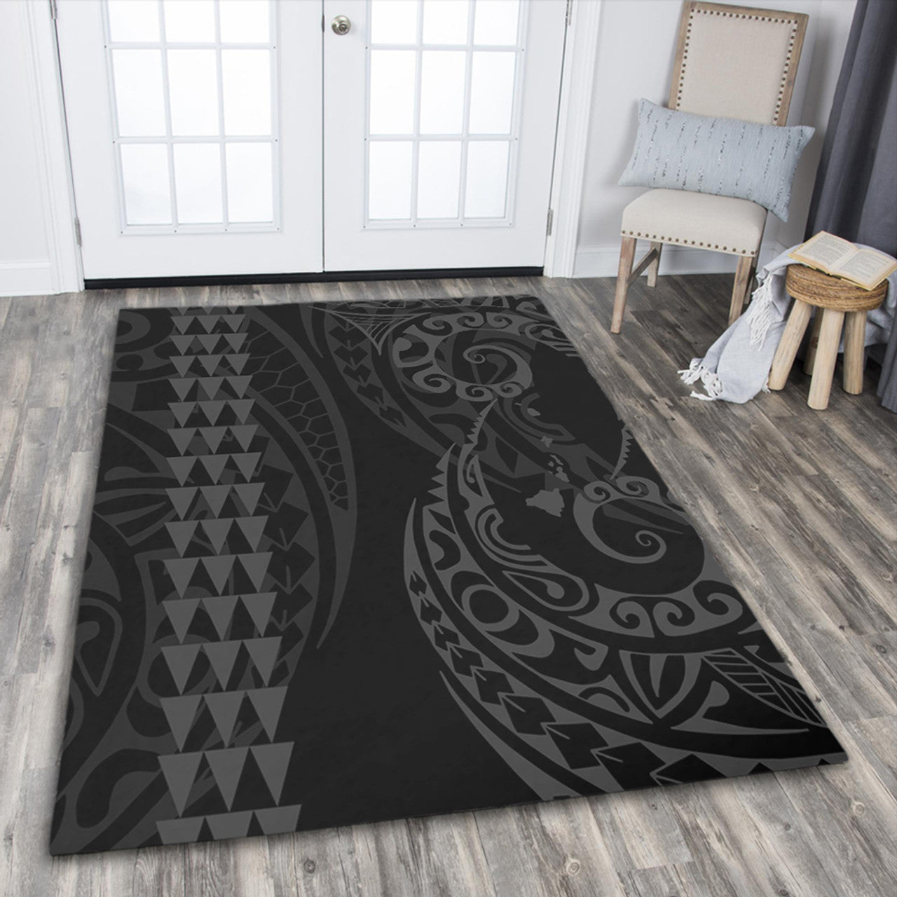 Hawaii Hawaiian Map Kakau Style Area Rug