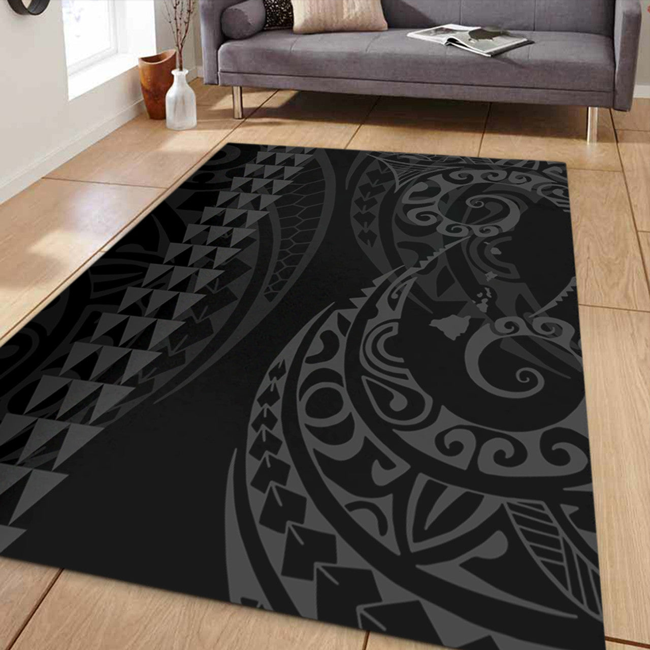 Hawaii Hawaiian Map Kakau Style Area Rug
