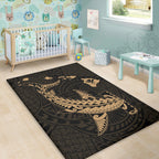 Hawaii Hawaiian Native Map Hammerhead Shark Gold Area Rug