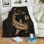 Hawaii Hawaiian Native Map Hammerhead Shark Gold Premium Blanket