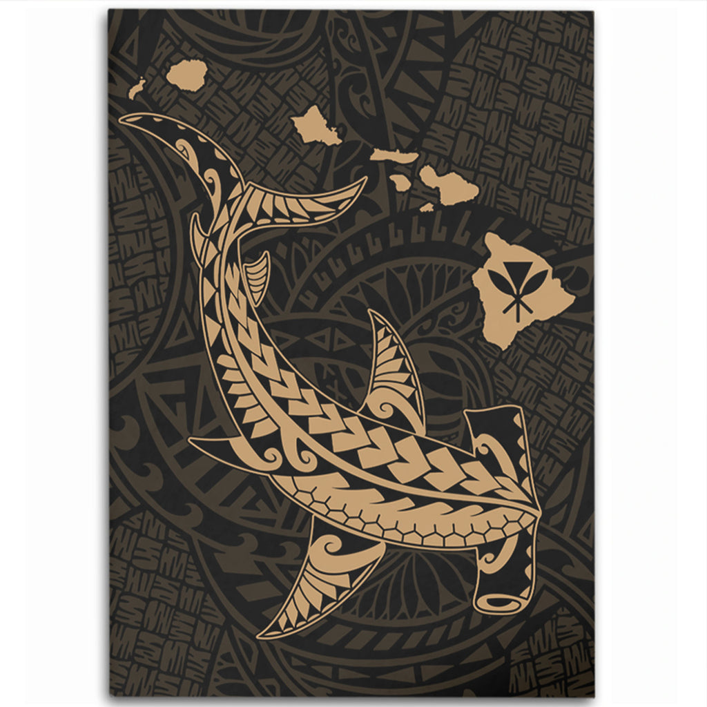 Hawaii Hawaiian Native Map Hammerhead Shark Gold Area Rug