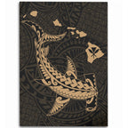 Hawaii Hawaiian Native Map Hammerhead Shark Gold Area Rug