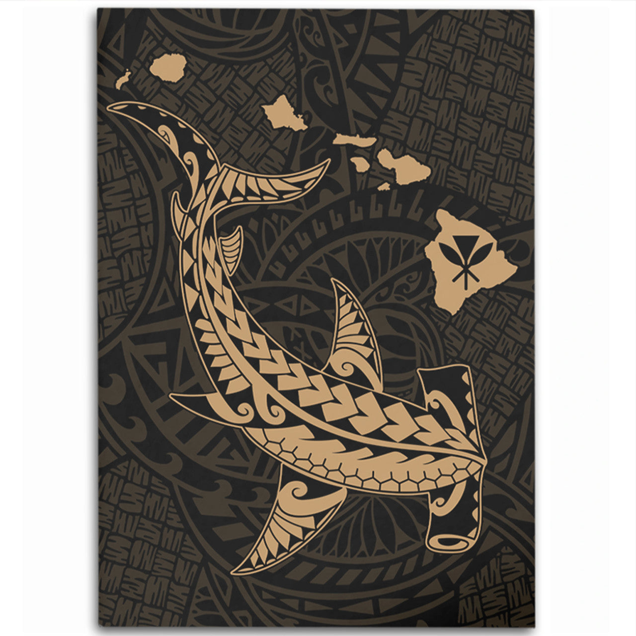 Hawaii Hawaiian Native Map Hammerhead Shark Gold Area Rug