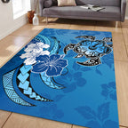 Hawaii Hibiscus Flower And Sea Turtle Polynesian Area Rug